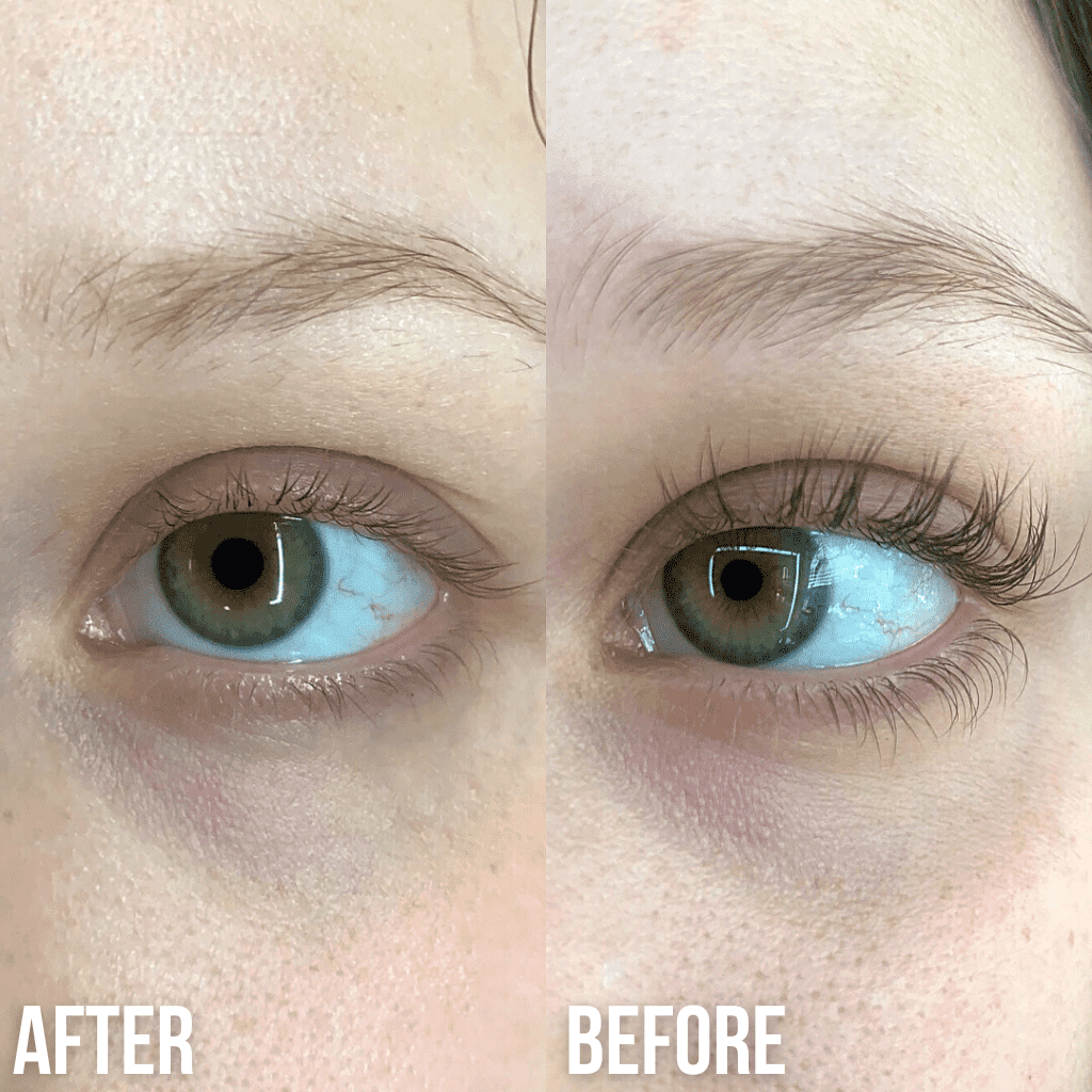 Rehaussement de cils avant et après