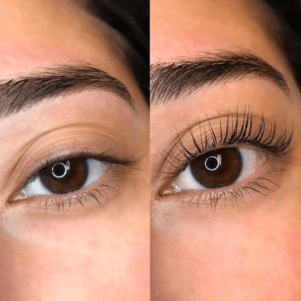 rehaussement et teinture de cils avant et après