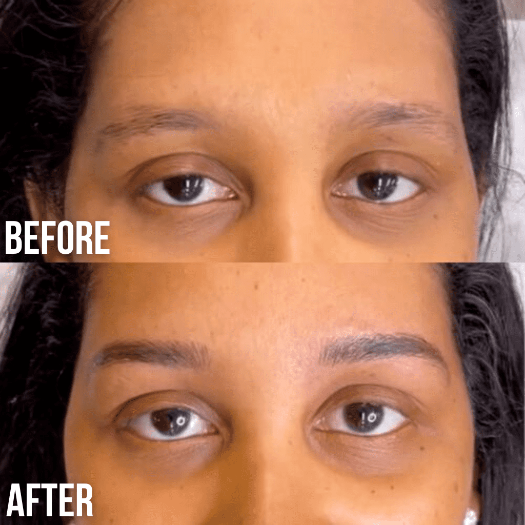 Rehaussement et teinture des sourcils avant/après