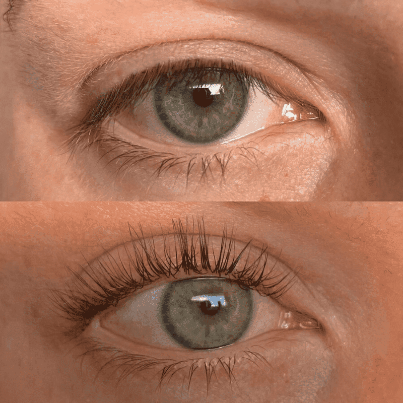 rehaussement de cils et teinture avant et après