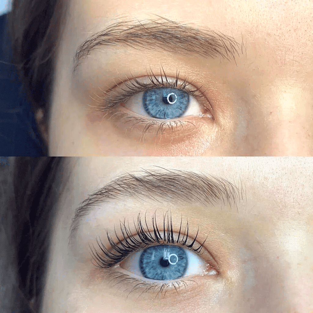 rehaussement et teinture des cils avant/après